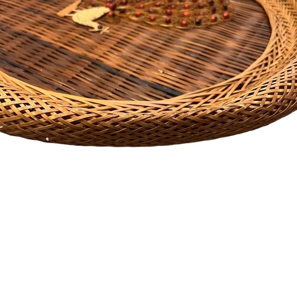 SET OF TWO Vintage 1970s Wicker Peacock Wall Hanging Boho Rattan Woven Art - Picture 13 of 13